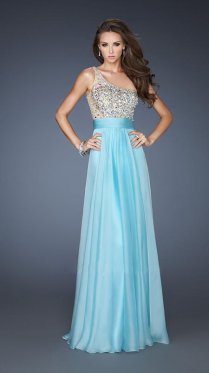 One Shoulder Aqua Long Sequin Dress For Prom 2014